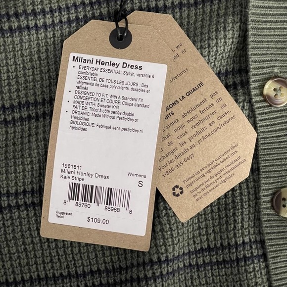 NWT prAna Milani Henley Dress Small Kale Stipe Waffle Knit Henley V-Neck XS - Picture 14 of 16